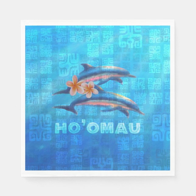 HO'OMAU Hawaiian Delphine Primitive Collage Serviette (Vorderseite)