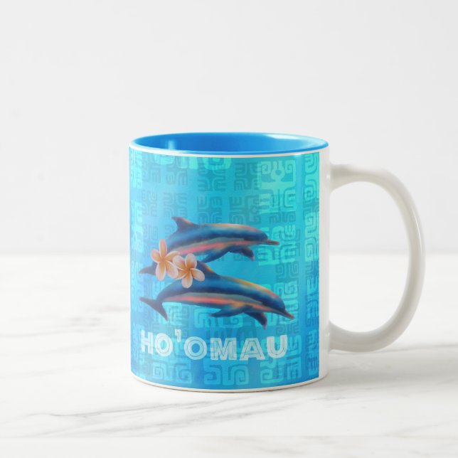 HO'OMAU Hawaiian Delphine Primitive Collage Zweifarbige Tasse (Rechts)