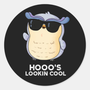 Hooos Blick Coole Funny Owl Pun Dark BG Runder Aufkleber