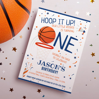 Hoop It Up Blue Rookie Basketball 1. Geburtstag Einladung