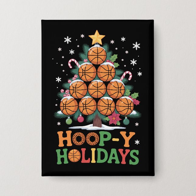 Hoop-y Holidays Basketball Christmas Holiday Sport Button (Vorderseite)