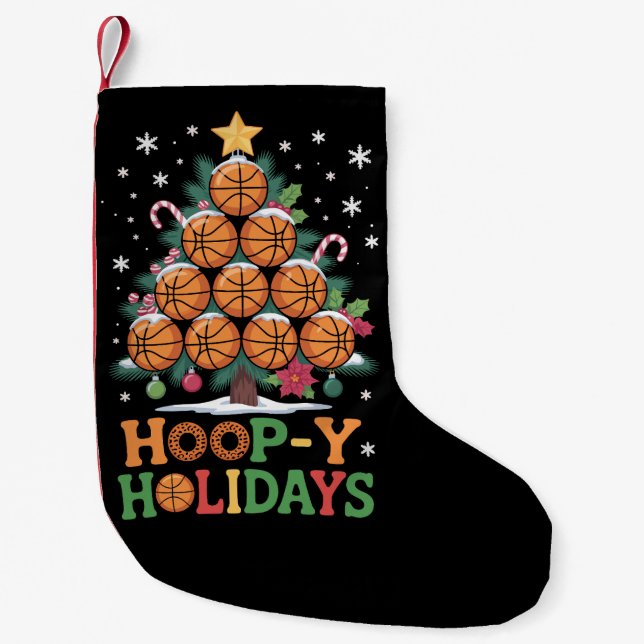 Hoop-y Holidays Basketball Christmas Holiday Sport Kleiner Weihnachtsstrumpf (Vorderseite)