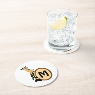 Hoopoe Whimsical Bird Monogram Runder Pappuntersetzer
