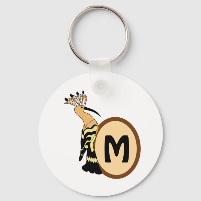 Hoopoe Whimsical Bird Monogram Schlüsselanhänger (Vorderseite)
