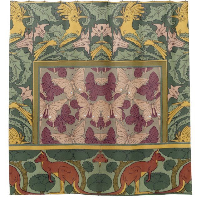 Hoopoes & Jimson Weed, Birds & Floral Art Nouveau Duschvorhang (Vorderseite)