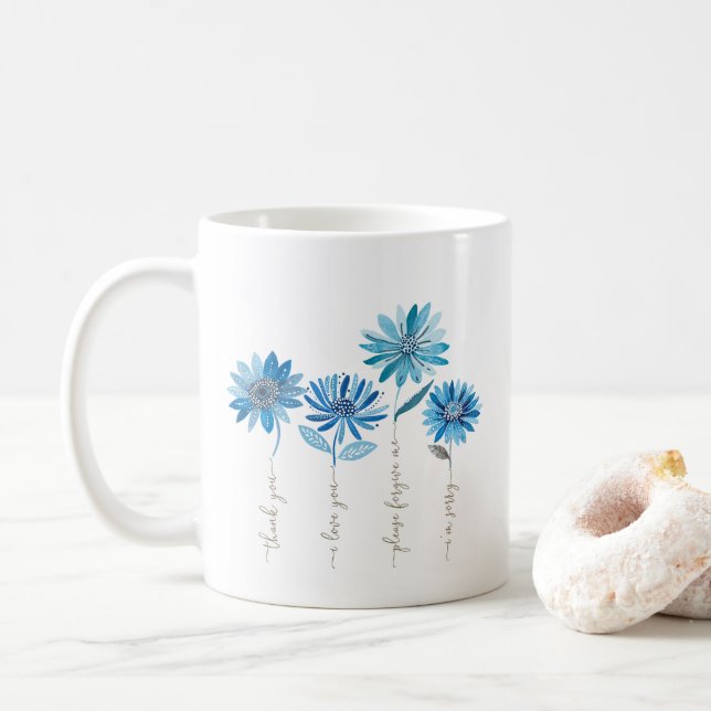 Ho'oponopono & Blue Blumen Kaffeemaschine Tasse (Mit Donut)