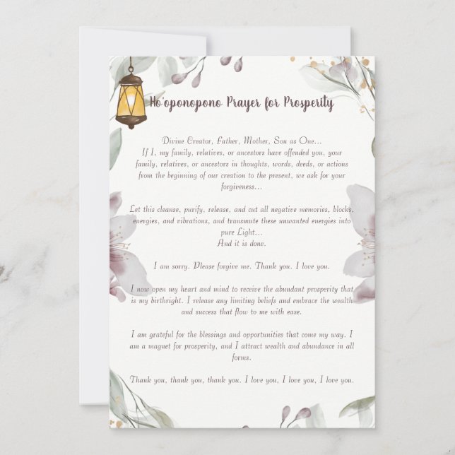 Ho'oponopono Gebet für Wohlstand Einladung (Vorderseite)