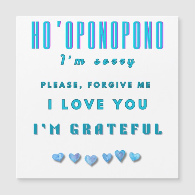 Ho'oponopono Healing Mantra - Light Blue Spiritual Magnetkarte (Vorderseite)