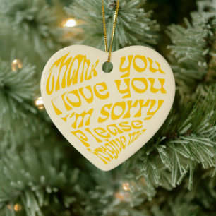 Ho'oponopono Herz-geformt Text gelb Keramik Ornament