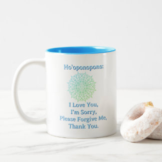 Ho'oponopono Vergebung Blau Grün Weiß Mandala Zweifarbige Tasse