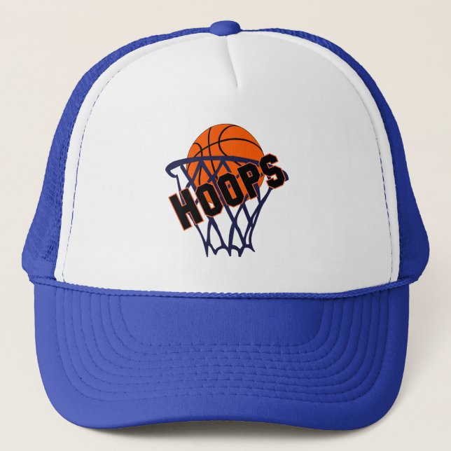 Hoops Basketball & Net Trucker Hat/Cap Truckerkappe (Vorderseite)