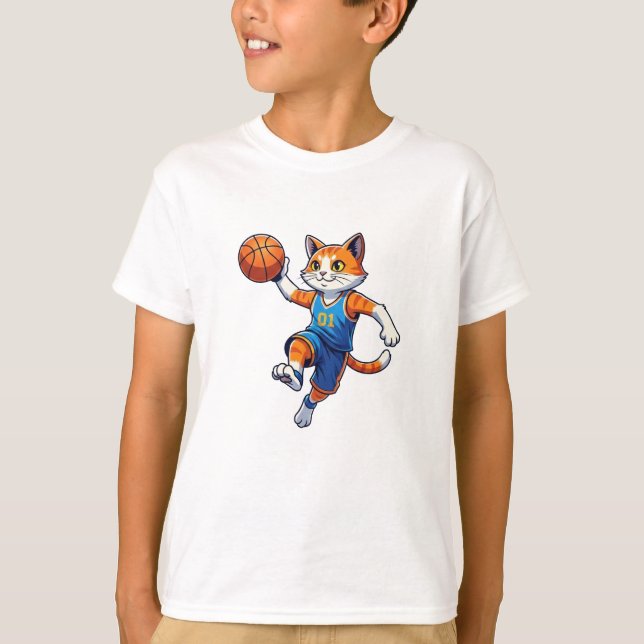 Hoops Cat Basketball Design Funny Cut Lover T-Shirt (Vorderseite)