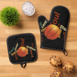 Hoops & Highlights: Farbenfroh Basketball Inspirie Ofenhandschuh & Topflappen-Set