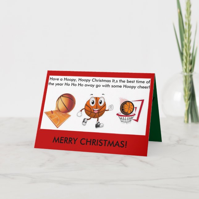 Hoopy Hoopy Basketball Weihnachtskarte Feiertagskarte (Vorderseite)