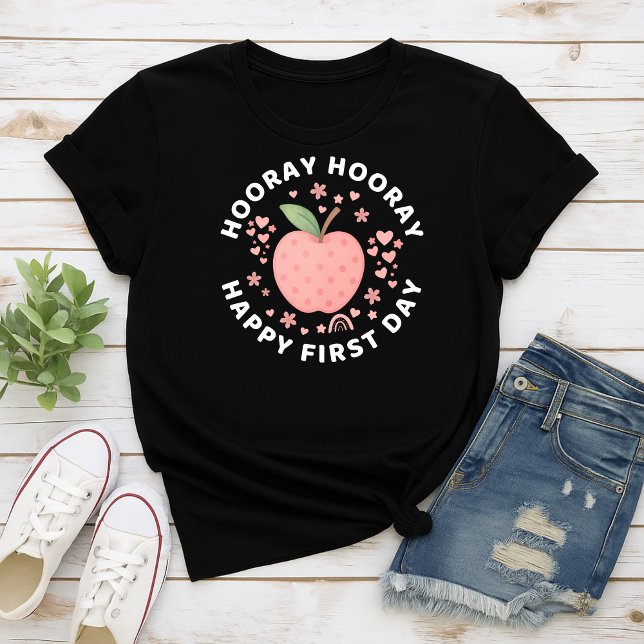 Hooray Hooray Happy First Day Back to School Kids T-Shirt (Cute First Day Of School Black Tshirt, Back to School Kids Shirt)