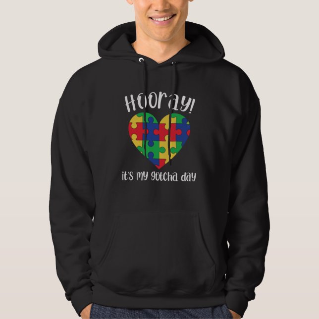 Hooray It s My Gotcha Day Autism Puzzle Pieces Ado Hoodie (Vorderseite)