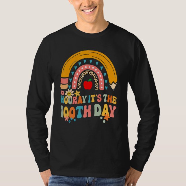 Hooray It's The 100th Day Groovy Rainbow 100 Days  T-Shirt (Vorderseite)