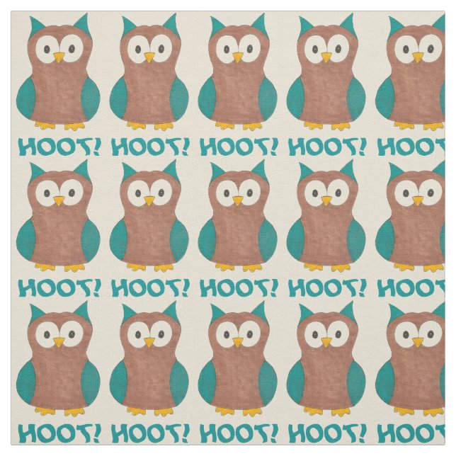 Hoot! Blaubraune Vogelscheuche-Vogelgezwitscher Stoff (Muster)
