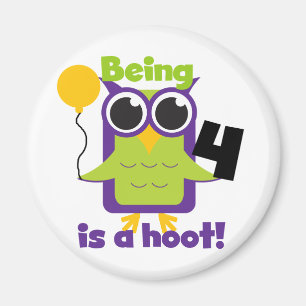 Hoot Owl 4. Geburtstag T - Shirt und Geschenke Magnet
