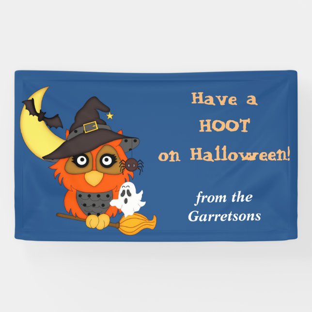 Hoot Owl Personalisiert Halloween Banner (Horizontal)