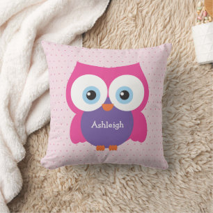 Hoot Owl Pink Girl Adorable Illustration Design Kissen