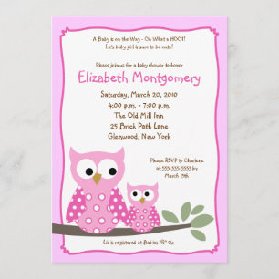 HOOT OWLS PINK Girl Baby Dusche 12x18 Einladung