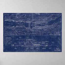 Hoover Dam Blueprint Style Schematic Poster