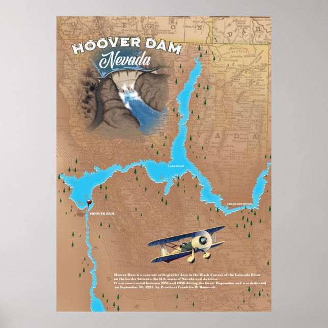 Hoover Dam Nevada Karte Poster (Vorne)
