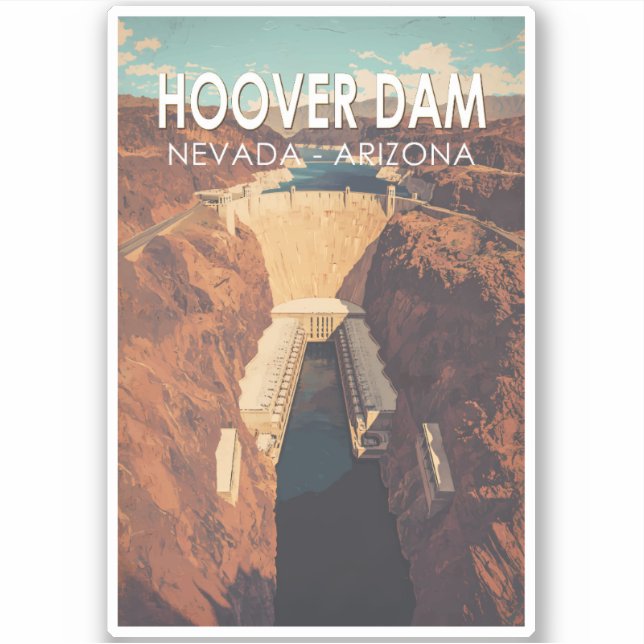 Hoover Dam Travel Art Vintag Aufkleber (Vorderseite)