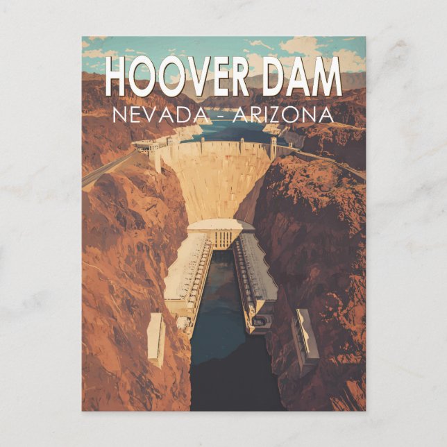 Hoover Dam Travel Art Vintag Postkarte (Vorderseite)