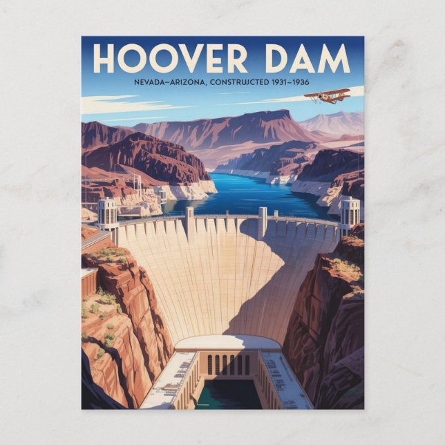 Hoover Dam Vintage Travel Poster Postkarte (Vorderseite)
