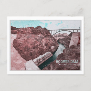 HOOVER DAM WATERCOLOR - NEVADA - ARIZONA POSTKARTE