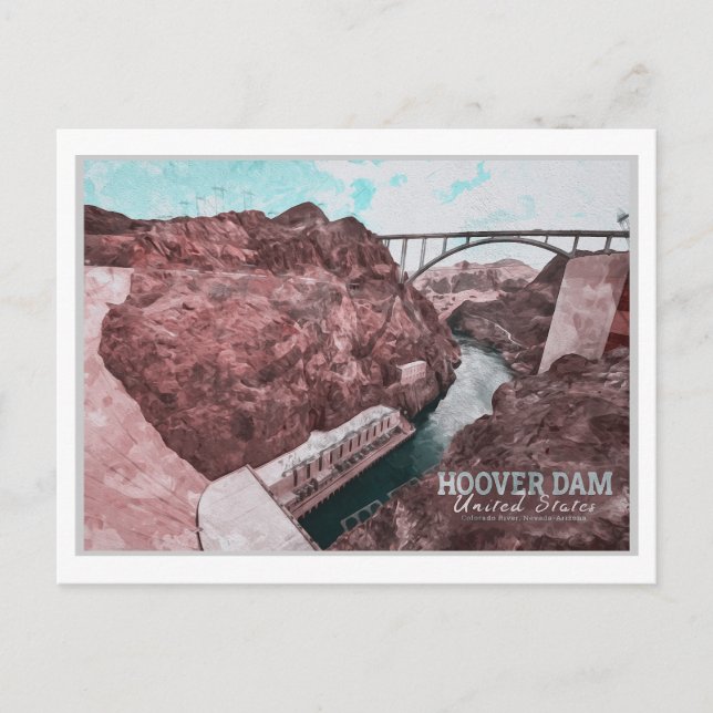 HOOVER DAM WATERCOLOR - NEVADA - ARIZONA POSTKARTE (Vorderseite)