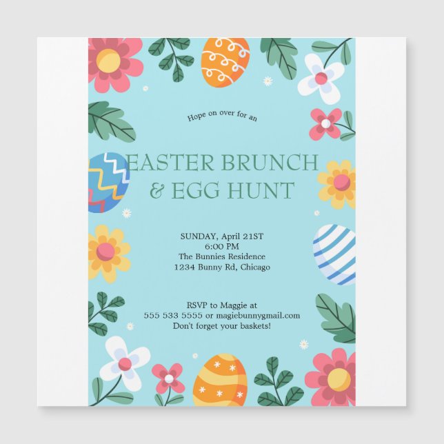 Hop auf Osterfeigen Egg Hunt Bunny Floral Magneteinladung (Vorderseite)