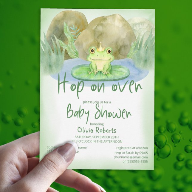 Hop auf über Watercolor Princess Frog Baby Shower Einladung (Von Creator hochgeladen)