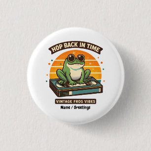 Hop Back in Time Vintage Frosch Retro Illustration Button