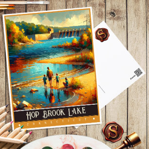 Hop Brook Lake, Connecticut Vintage Gemälde Postkarte