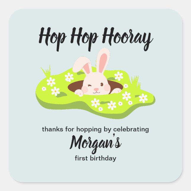 Hop Hooray Hole 1. Geburtstag Quadratischer Aufkleber (Vorderseite)
