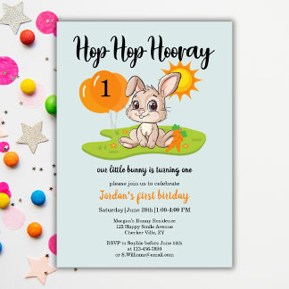 Hop Hooray Niedlicher 1. Geburtstag Einladung