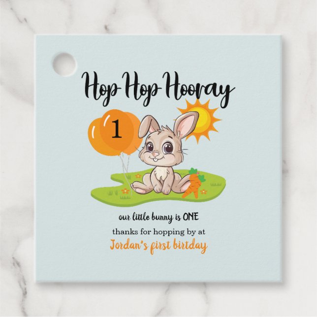 Hop Hooray Niedlicher 1. Geburtstag Geschenkanhänger (Vorderseite)