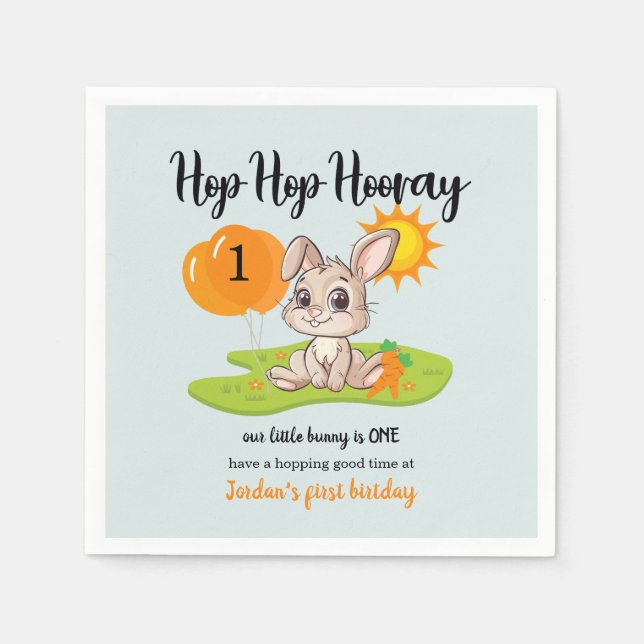 Hop Hooray Niedlicher 1. Geburtstag Serviette (Vorderseite)