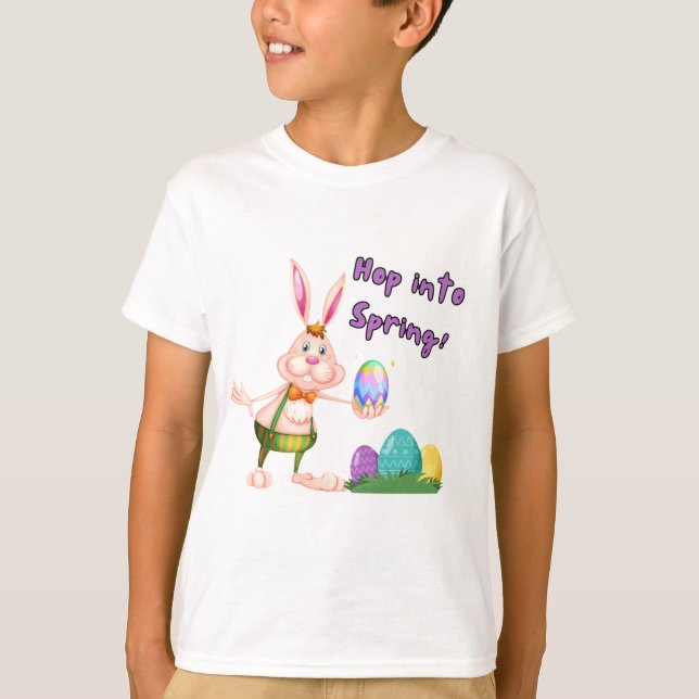 Hop in Frühling Ostern Bunny & Colorful Eggs T-Shirt (Vorderseite)