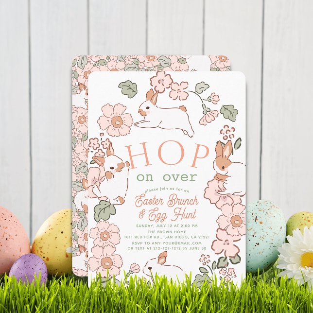 Hop on Over Bunny Boho Floral Easter Brunch Einladung (Von Creator hochgeladen)
