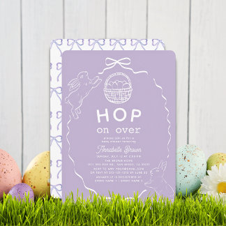 Hop on Over Lavender Bow Bunny Baby Shower Einladung