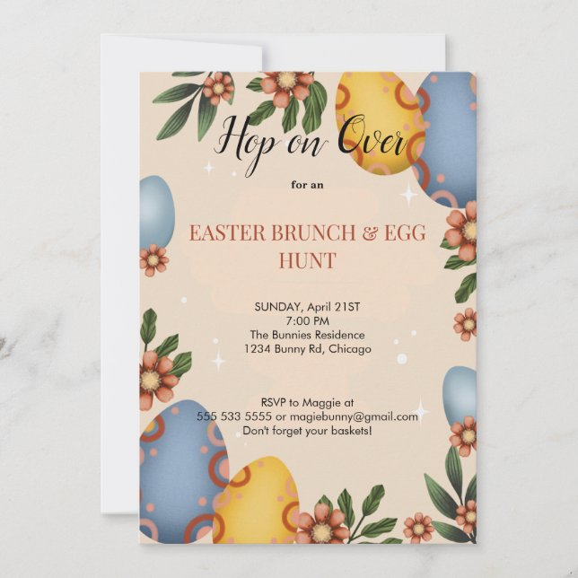 Hop on Over Oaster Brunch Egg Hunt Bunny Wild Einladung (Vorderseite)