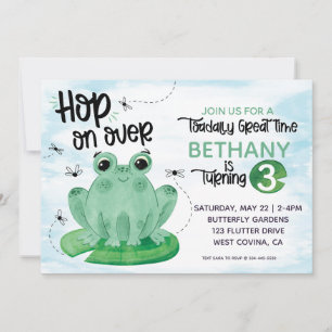 Hop on Over Watercolor Frog Birthday Einladung