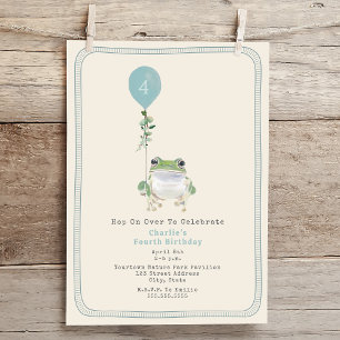 Hop On Over Woodland Frog Blue Boy Birthday Party Einladung