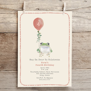 Hop On Over Woodland Frog Pink Birthday Party Einladung