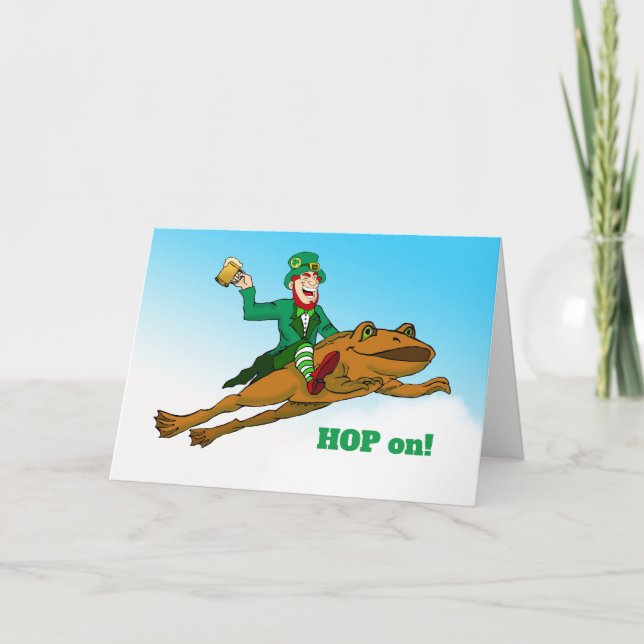 Hop on St. Patrick's Day Leprechaun Frog and Beer Karte (Vorderseite)