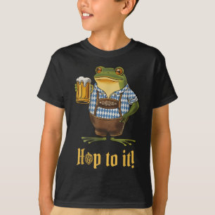 Hop to it Lederhosen Frosch Holding Beer Funny T-Shirt